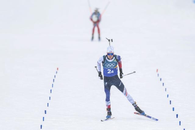 (260217) -- ANTERSELVA, Feb. 17, 2026 (Xinhua) -- Eric Perrot of France competes during the biathlon men's 4x7.5km relay at the 2026 Milan-Cortina Winter Olympics in Anterselva, Italy, Feb. 17, 2026. (Xinhua/Zhang Tao)