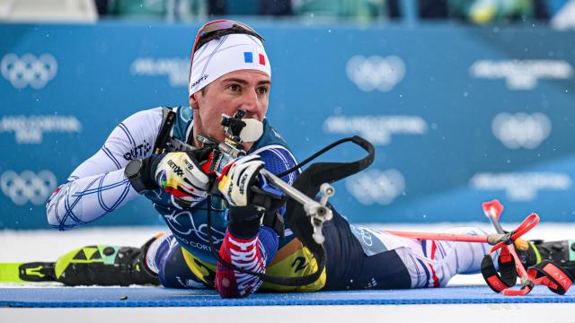 (260217) -- ANTERSELVA, Feb. 17, 2026 (Xinhua) -- Quentin Fillon Maillet of France competes during the biathlon men's 4x7.5km relay at the 2026 Milan-Cortina Winter Olympics in Anterselva, Italy, Feb. 17, 2026. (Xinhua/Jiang Han)