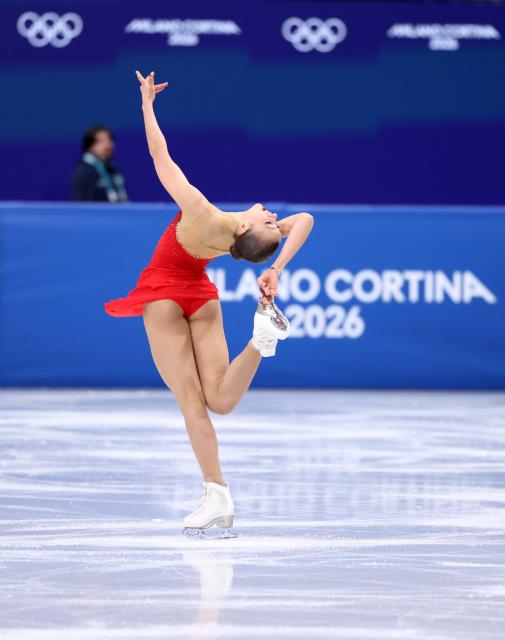 (260217) -- MILAN, Feb. 17, 2026 (Xinhua) -- Livia Kaiser of Switzerland competes during the short program match of figure skating women single skating at the Milan-Cortina 2026 Olympic Winter Games in Milan, Italy, Feb. 17, 2026. (Xinhua/Chen Yichen)