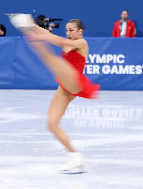 (260217) -- MILAN, Feb. 17, 2026 (Xinhua) -- Livia Kaiser of Switzerland competes during the short program match of figure skating women single skating at the Milan-Cortina 2026 Olympic Winter Games in Milan, Italy, Feb. 17, 2026. (Xinhua/Chen Yichen)