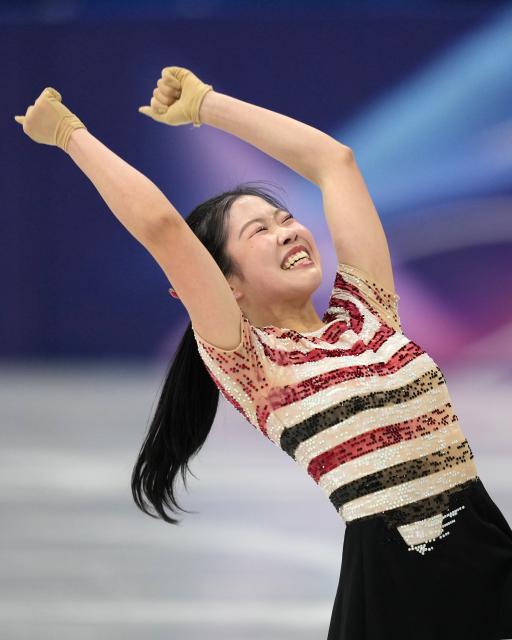 (260217) -- MILAN, Feb. 17, 2026 (Xinhua) -- Nakai Ami of Japan reacts after the short program match of figure skating women single skating at the Milan-Cortina 2026 Olympic Winter Games in Milan, Italy, Feb. 17, 2026. (Xinhua/Xue Yuge)