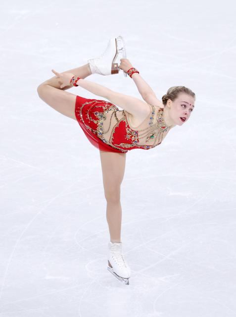 (260217) -- MILAN, Feb. 17, 2026 (Xinhua) -- Anastasiia Gubanova of Georgia competes during the short program match of figure skating women single skating at the Milan-Cortina 2026 Olympic Winter Games in Milan, Italy, Feb. 17, 2026. (Xinhua/Chen Yichen)