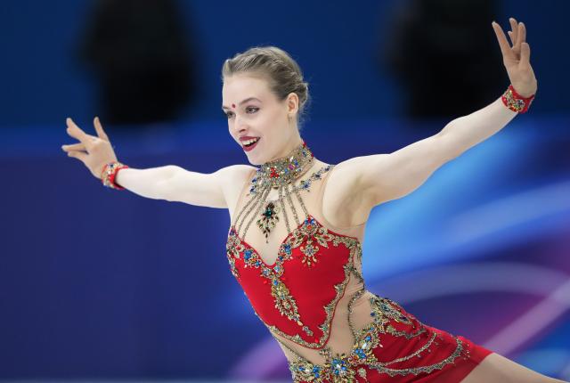 (260217) -- MILAN, Feb. 17, 2026 (Xinhua) -- Anastasiia Gubanova of Georgia competes during the short program match of figure skating women single skating at the Milan-Cortina 2026 Olympic Winter Games in Milan, Italy, Feb. 17, 2026. (Xinhua/Xue Yuge)