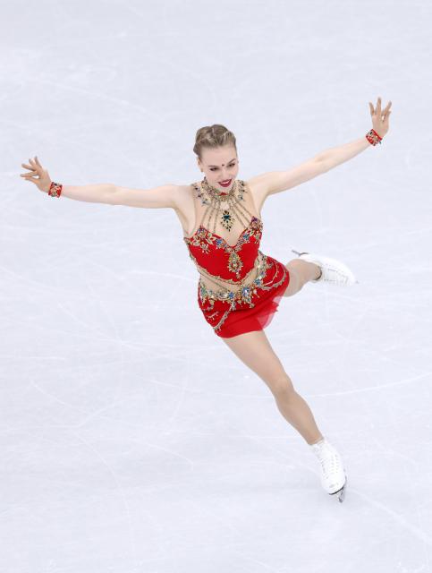 (260217) -- MILAN, Feb. 17, 2026 (Xinhua) -- Anastasiia Gubanova of Georgia competes during the short program match of figure skating women single skating at the Milan-Cortina 2026 Olympic Winter Games in Milan, Italy, Feb. 17, 2026. (Xinhua/Chen Yichen)