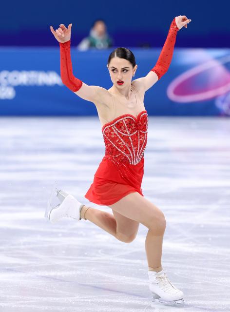 (260217) -- MILAN, Feb. 17, 2026 (Xinhua) -- Julia Sauter of Romania competes during the short program match of figure skating women single skating at the Milan-Cortina 2026 Olympic Winter Games in Milan, Italy, Feb. 17, 2026. (Xinhua/Chen Yichen)