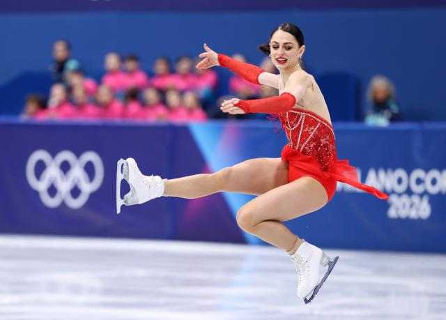 (260217) -- MILAN, Feb. 17, 2026 (Xinhua) -- Julia Sauter of Romania competes during the short program match of figure skating women single skating at the Milan-Cortina 2026 Olympic Winter Games in Milan, Italy, Feb. 17, 2026. (Xinhua/Chen Yichen)