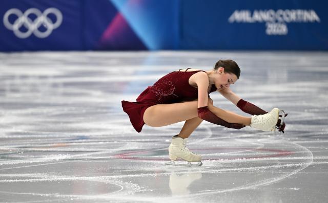 (260217) -- MILAN, Feb. 17, 2026 (Xinhua) -- Individual neutral athlete Viktoriia Safonova competes during the short program match of figure skating women single skating at the Milan-Cortina 2026 Olympic Winter Games in Milan, Italy, Feb. 17, 2026. (Xinhua/Cheng Min)