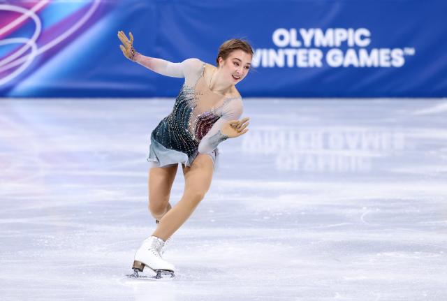 (260217) -- MILAN, Feb. 17, 2026 (Xinhua) -- Olga Mikutina of Austria competes during the short program match of figure skating women single skating at the Milan-Cortina 2026 Olympic Winter Games in Milan, Italy, Feb. 17, 2026. (Xinhua/Chen Yichen)