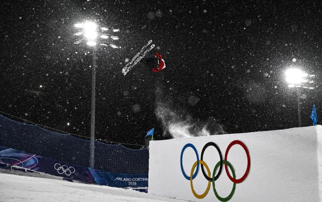 (260218) -- LIVIGNO, Feb. 18, 2026 (Xinhua) -- Matej Svancer of Austria competes during Freestyle Skiing Men's Freeski Big Air Final at the Milan-Cortina 2026 Olympic Winter Games in Livigno, Italy, Feb. 17, 2026. (Xinhua/Xia Yifang)