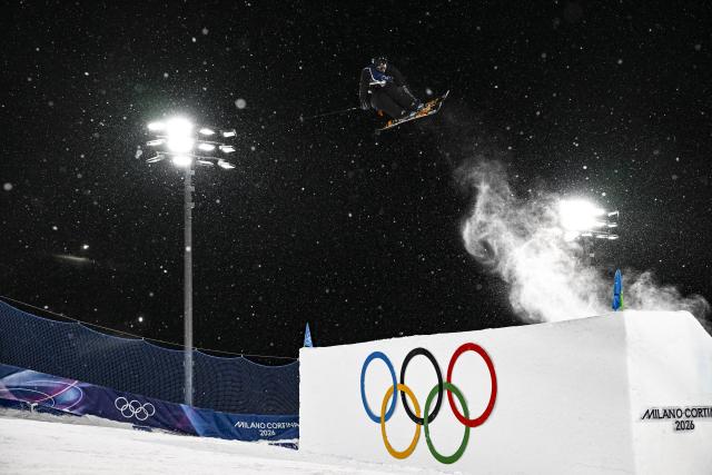 (260218) -- LIVIGNO, Feb. 18, 2026 (Xinhua) -- Tormod Frostad of Norway competes during Freestyle Skiing Men's Freeski Big Air Final at the Milan-Cortina 2026 Olympic Winter Games in Livigno, Italy, Feb. 17, 2026. (Xinhua/Xia Yifang)
