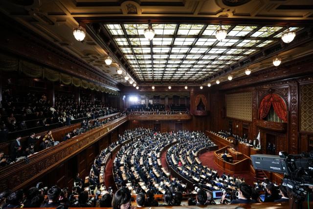 (260218) -- TOKYO, Feb. 18, 2026 (Xinhua) -- This photo shows a scene of Japan's prime ministerial designation vote in the House of Representatives in Tokyo, Japan, Feb. 18, 2026. Sanae Takaichi, president of Japan's ruling Liberal Democratic Party, secured appointment in the powerful lower house as prime minister without a runoff vote on Wednesday. (Xinhua/Jia Haocheng)