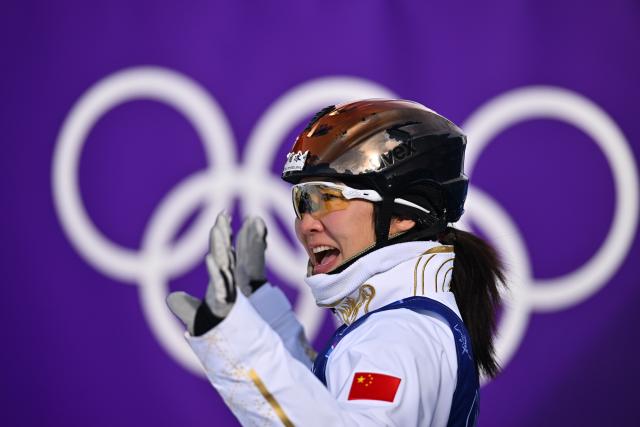 (260218) -- LIVIGNO, Feb. 18, 2026 (Xinhua) -- Xu Mengtao of China reacts during the freestyle skiing women's aerials qualification 1 at the Milan-Cortina 2026 Olympic Winter Games in Livigno, Italy, Feb. 18, 2026. (Xinhua/Zhang Hongxiang)