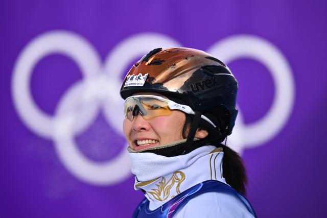(260218) -- LIVIGNO, Feb. 18, 2026 (Xinhua) -- Xu Mengtao of China reacts during the freestyle skiing women's aerials qualification 1 at the Milan-Cortina 2026 Olympic Winter Games in Livigno, Italy, Feb. 18, 2026. (Xinhua/Zhang Hongxiang)