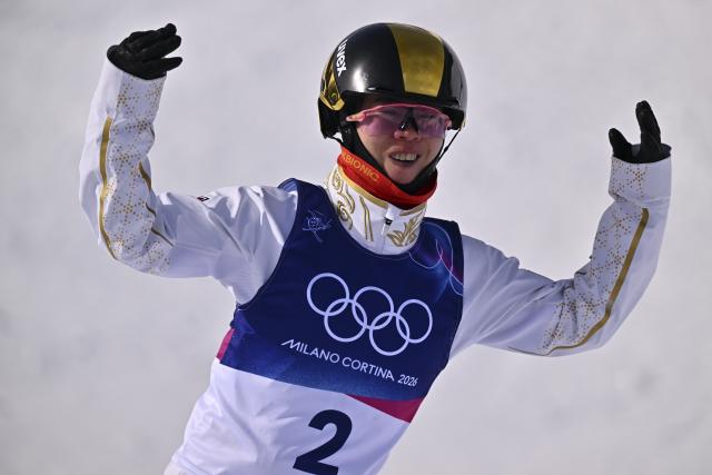 (260218) -- LIVIGNO, Feb. 18, 2026 (Xinhua) -- Kong Fanyu of China reacts during the freestyle skiing women's aerials qualification 1 at the Milan-Cortina 2026 Olympic Winter Games in Livigno, Italy, Feb. 18, 2026. (Xinhua/Zhang Hongxiang)
