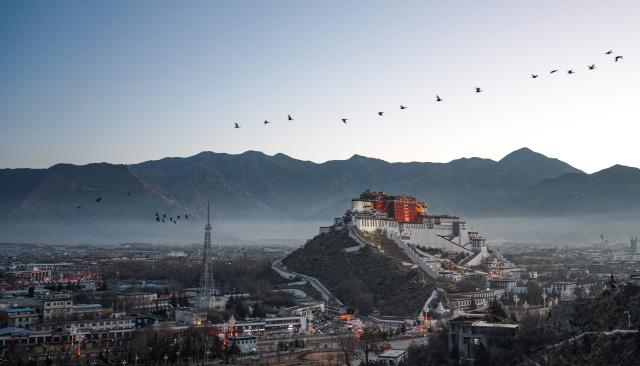 (260218) -- LHASA, Feb. 18, 2026 (Xinhua) -- This photo taken on Feb. 18, 2026 shows the Potala Palace in the morning light in Lhasa, southwest China's Xizang Autonomous Region. Wednesday marked the first day of the Tibetan New Year. (Xinhua/Tenzin Nyida)