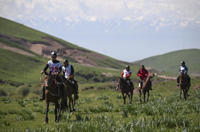 (260219) -- ZHAOSU, Feb. 19, 2026 (Xinhua) -- Riders compete during the Super Derby International Equestrian TREC Endurance on Silk Road in Zhaosu County, northwest China's Xinjiang Uygur Autonomous Region, May 30, 2025. TO GO WITH "Across China: When horses lose their old jobs, a frontier county in Xinjiang finds new ones" (Xinhua/Hu Huhu)