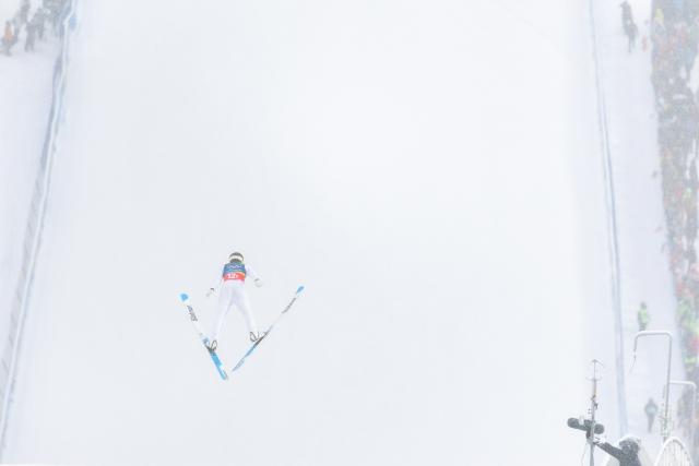 (260219) -- PREDAZZO, Feb. 19, 2026 (Xinhua) -- Andreas Skoglund of Norway competes during the ski jumping trial round of the nordic combined team sprint at the 2026 Milan-Cortina Winter Olympics in Predazzo, Italy, Feb. 19, 2026. (Xinhua/Huang Wei)