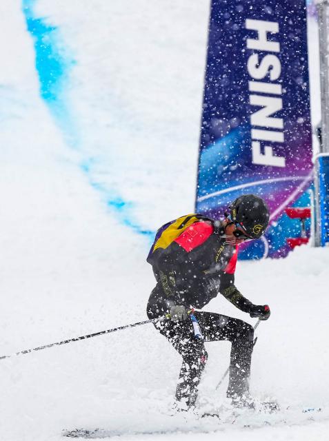 (260219) -- BORMIO, Feb. 19, 2026 (Xinhua) -- Bu Luer of China competes during the ski mountaineering men's sprint event at the Milan-Cortina 2026 Olympic Winter Games in Bormio, Italy, Feb. 19, 2026. (Xinhua/Yan Linyun)