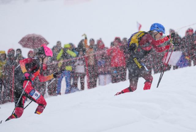 (260219) -- BORMIO, Feb. 19, 2026 (Xinhua) -- Cidan Yuzhen of China competes during the ski mountaineering women's sprint event at the Milan-Cortina 2026 Olympic Winter Games in Bormio, Italy, Feb. 19, 2026. (Xinhua/Hu Huhu)