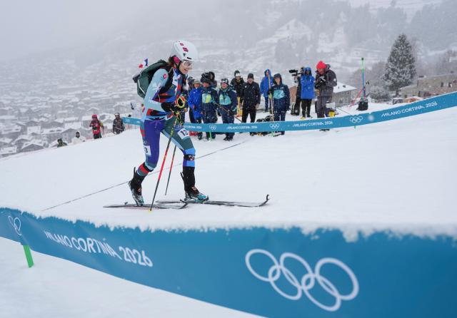 (260219) -- BORMIO, Feb. 19, 2026 (Xinhua) -- Rebeka Cully of Slovakia competes during the ski mountaineering women's sprint event at the Milan-Cortina 2026 Olympic Winter Games in Bormio, Italy, Feb. 19, 2026. (Xinhua/Hu Huhu)