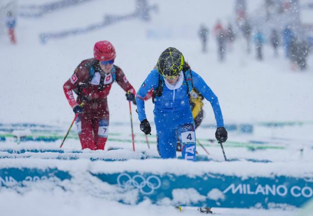 (260219) -- BORMIO, Feb. 19, 2026 (Xinhua) -- Giulia Murada of Italy competes during the ski mountaineering women's sprint event at the Milan-Cortina 2026 Olympic Winter Games in Bormio, Italy, Feb. 19, 2026. (Xinhua/Hu Huhu)