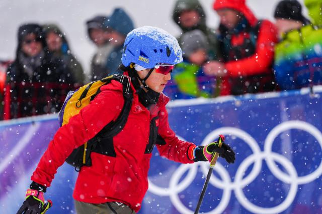 (260219) -- BORMIO, Feb. 19, 2026 (Xinhua) -- Cidan Yuzhen of China warms up before the ski mountaineering women's sprint event at the Milan-Cortina 2026 Olympic Winter Games in Bormio, Italy, Feb. 19, 2026. (Xinhua/Yan Linyun)
