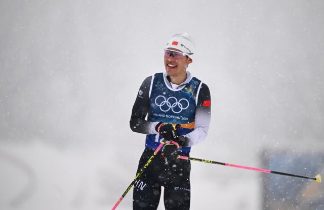 (260219) -- TESERO, Feb. 19, 2026 (Xinhua) -- Zhao Jiawen of China reacts after the cross-country event of the nordic combined team sprint at the 2026 Milan-Cortina Winter Olympics in Tesero, Italy, Feb. 19, 2026. (Xinhua/He Canling)