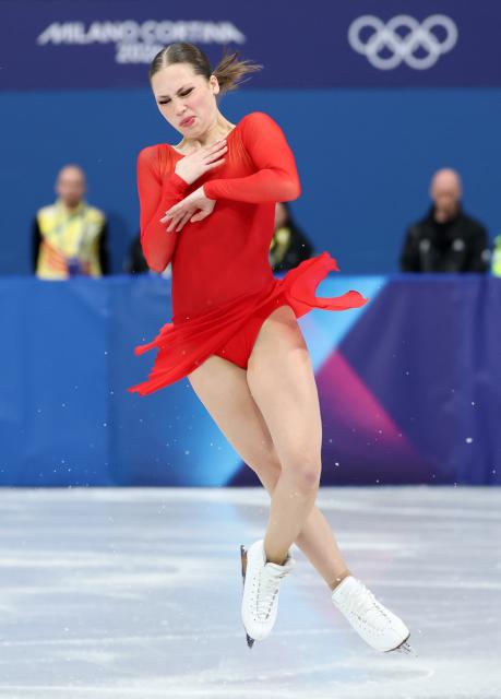 (260219) -- MILAN, Feb. 19, 2026 (Xinhua) -- Nina Pinzarrone of Belgium competes during the free skating match of figure skating women single skating at the Milan-Cortina 2026 Olympic Winter Games in Milan, Italy, Feb. 19, 2026. (Xinhua/Li Ming)