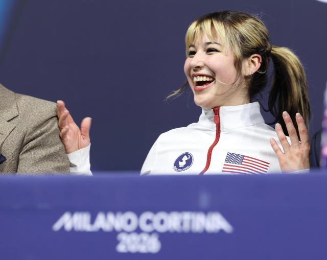 (260219) -- MILAN, Feb. 19, 2026 (Xinhua) -- Alysa Liu of the United States reacts after the free skating match of figure skating women single skating at the Milan-Cortina 2026 Olympic Winter Games in Milan, Italy, Feb. 19, 2026. (Xinhua/Li Ming)