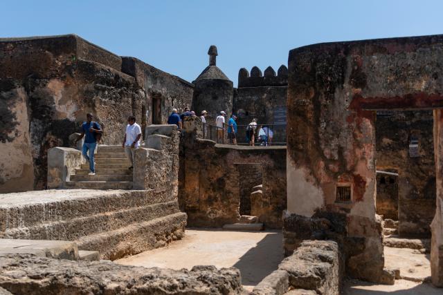 (260220) -- MOMBASA, Feb. 20, 2026 (Xinhua) -- Tourists visit Fort Jesus in the Old Town of Mombasa, Kenya, Feb. 19, 2026. Built by the Portuguese in 1593-1596, Fort Jesus is one of the most outstanding and well-preserved examples of 16th Portuguese military fortifications and was added to World Heritage List by the UNESCO in 2011. (Xinhua/Xie Jianfei)