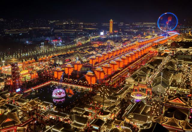 (260221) -- SHIJIAZHUANG, Feb. 21, 2026 (Xinhua) -- An aerial drone photo taken on Feb. 20, 2026 shows a cultural block in Fengnan District, Tangshan of north China's Hebei Province. (Xinhua/Yang Shiyao)