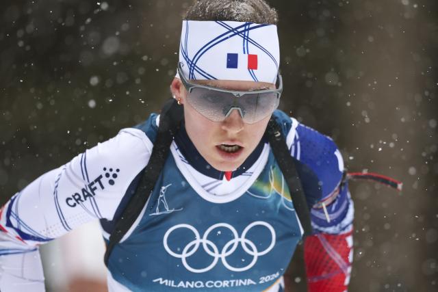(260221) -- ANTERSELVA, Feb. 21, 2026 (Xinhua) -- Oceane Michelon of France competes during the biathlon women's 12.5km mass start event at the 2026 Milan-Cortina Winter Olympics in Anterselva, Italy, Feb. 21, 2026. (Xinhua/Zhang Tao)