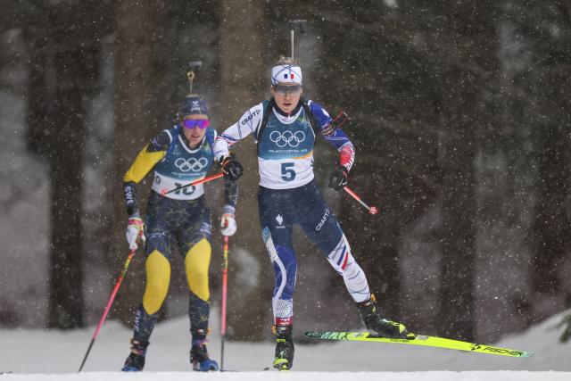(260221) -- ANTERSELVA, Feb. 21, 2026 (Xinhua) -- Oceane Michelon of France competes during the biathlon women's 12.5km mass start event at the 2026 Milan-Cortina Winter Olympics in Anterselva, Italy, Feb. 21, 2026. (Xinhua/Zhang Tao)