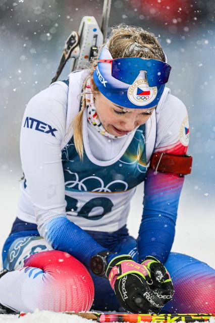 (260221) -- ANTERSELVA, Feb. 21, 2026 (Xinhua) -- Tereza Vobornikova of the Czech Republic reacts after the biathlon women's 12.5km mass start event at the 2026 Milan-Cortina Winter Olympics in Anterselva, Italy, Feb. 21, 2026. (Xinhua/Jiang Han)