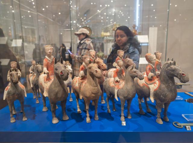 (260222) -- TORONTO, Feb. 22, 2026 (Xinhua) -- A visitor views exhibits of the Year of the Horse from the Chinese Zodiac Case exhibition at the Royal Ontario Museum in Toronto, Canada, on Feb. 21, 2026. Featuring a rich collection of horse-themed objects and cultural artifacts, this annual Chinese zodiac exhibition opened here on Feb. 10 and will last until Jan. 31, 2027. (Photo by Zou Zheng/Xinhua)