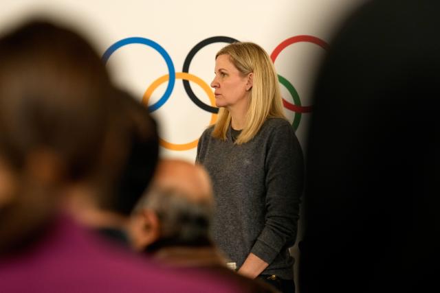 (260222) -- MILAN, Feb. 22, 2026 (Xinhua) -- IOC President Kirsty Coventry attends an IOC session at the Milan-Cortina 2026 Olympic Winter Games in Milan, Italy, Feb. 22, 2026. (Luca Bruno/Pool via Xinhua)