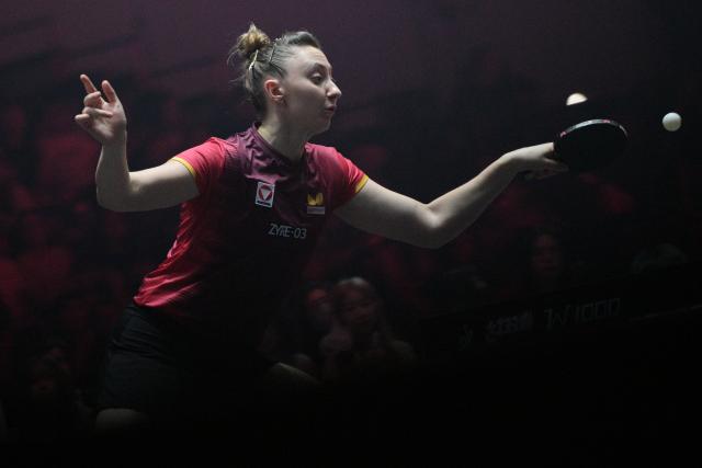 (260222) -- SINGAPORE, Feb. 22, 2026 (Xinhua) -- Sofia Polcanova hits a return during the women's singles round of 64 match between Chen Yi of China and Sofia Polcanova of Austria at the World Table Tennis (WTT) Singapore Smash 2026 in Singapore on Feb. 22, 2026. (Photo by Then Chih Wey/Xinhua)