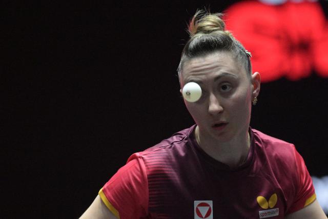(260222) -- SINGAPORE, Feb. 22, 2026 (Xinhua) -- Sofia Polcanova serves during the women's singles round of 64 match between Chen Yi of China and Sofia Polcanova of Austria at the World Table Tennis (WTT) Singapore Smash 2026 in Singapore on Feb. 22, 2026. (Photo by Then Chih Wey/Xinhua)