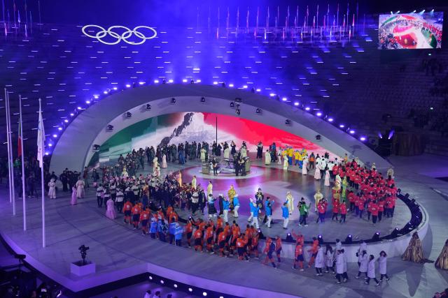 (260222) -- VERONA, Feb. 22, 2026 (Xinhua) -- This photo taken on Feb. 22, 2026 shows the closing ceremony of the Milan-Cortina 2026 Olympic Winter Games at Verona Olympic Arena in Verona, Italy. (Xinhua/Sun Fei)