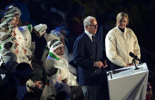 (260222) -- VERONA, Feb. 22, 2026 (Xinhua) -- Giovanni Malago, president of the Milan-Cortina 2026 organizing committee, addresses the closing ceremony of the Milan-Cortina 2026 Olympic Winter Games at Verona Olympic Arena in Verona, Italy, Feb. 22, 2026. (Xinhua/Sun Fei)