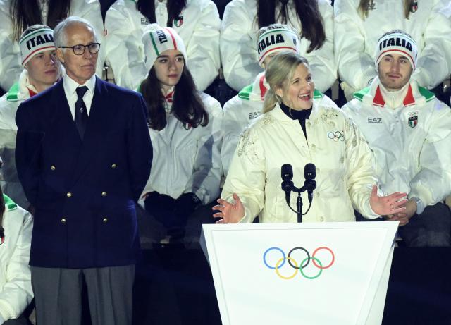 (260222) -- VERONA, Feb. 22, 2026 (Xinhua) -- International Olympic Committee (IOC) President Kirsty Coventry addresses the closing ceremony of the Milan-Cortina 2026 Olympic Winter Games at Verona Olympic Arena in Verona, Italy, Feb. 22, 2026. (Xinhua/Li Jing)