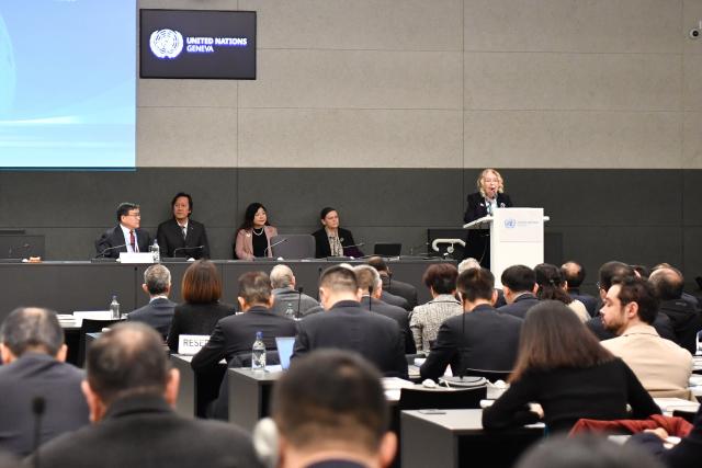 (260224) -- GENEVA, Feb. 24, 2026 (Xinhua) -- Tatiana Valovaya, director-general of the United Nations Office at Geneva, addresses a seminar on global governance and the launch ceremony of the English edition of the first volume of "China's Governance Under Xi Jinping's Leadership" at the Palais des Nations in Geneva, Switzerland, Feb. 24, 2026. (Xinhua/Lian Yi)