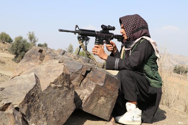 (260227) -- KHOST, Feb. 27, 2026 (Xinhua) -- An Afghan security force member takes part in a military operation against Pakistan in Khost province, Afghanistan, Feb. 27, 2026. TO GO WITH "Clashes break out again along Afghanistan-Pakistan border" (Photo by Yusuf Mangal/Xinhua)