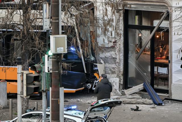 (260227) -- MILAN, Feb. 27, 2026 (Xinhua) -- This photo shows the accident site of a tram derailment in Milan, Italy, Feb. 27, 2026. One person was dead and dozens injured in a tram derailment on Friday in northern Italy's Milan, local media reported. (Xinhua)