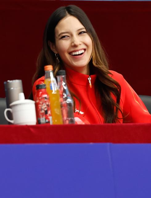 (260228) -- BEIJING, Feb. 28, 2026 (Xinhua) -- China's freeski Olympic champion Gu Ailing is seen on the stands during the women's playoff match between Beijing and Henan at China Volleyball League 2025-2026 in Beijing, China, Feb. 28, 2026. (Xinhua/Wang Lili)