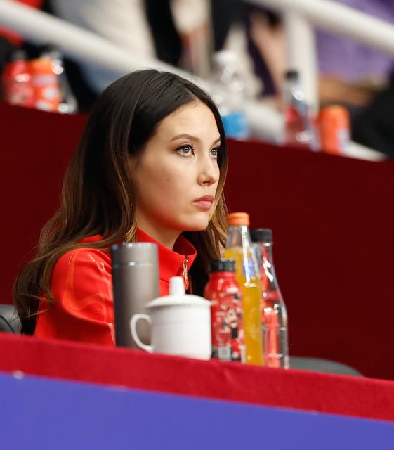 (260228) -- BEIJING, Feb. 28, 2026 (Xinhua) -- China's freeski Olympic champion Gu Ailing is seen on the stands during the women's playoff match between Beijing and Henan at China Volleyball League 2025-2026 in Beijing, China, Feb. 28, 2026. (Xinhua/Wang Lili)