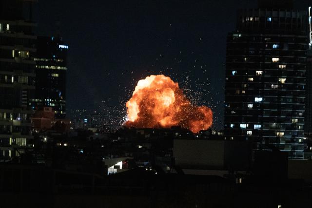 (260301) -- TEL AVIV, March 1, 2026 (Xinhua) -- This photo taken on Feb. 28, 2026 shows an explosion in downtown Tel Aviv, Israel. (Xinhua/Chen Junqing)