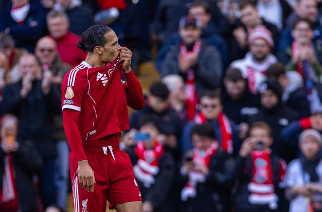 (260301) -- LIVERPOOL, March 1, 2026 (Xinhua) -- Liverpool's Virgil van Dijk celebrates after scoring during the English Premier League match between Liverpool and West Ham United in Liverpool, Britain, on Feb. 28, 2026. (Xinhua)
FOR EDITORIAL USE ONLY. NOT FOR SALE FOR MARKETING OR ADVERTISING CAMPAIGNS. NO USE WITH UNAUTHORIZED AUDIO, VIDEO, DATA, FIXTURE LISTS, CLUB/LEAGUE LOGOS OR "LIVE" SERVICES. ONLINE IN-MATCH USE LIMITED TO 45 IMAGES, NO VIDEO EMULATION. NO USE IN BETTING, GAMES OR SINGLE CLUB/LEAGUE/PLAYER PUBLICATIONS.