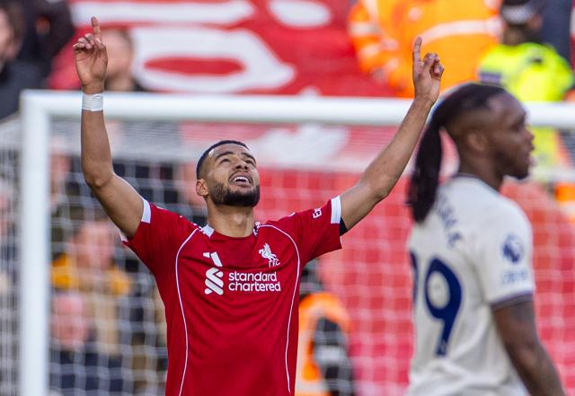 (260301) -- LIVERPOOL, March 1, 2026 (Xinhua) -- Liverpool's Cody Gakpo celebrates after scoring during the English Premier League match between Liverpool and West Ham United in Liverpool, Britain, on Feb. 28, 2026. (Xinhua)
FOR EDITORIAL USE ONLY. NOT FOR SALE FOR MARKETING OR ADVERTISING CAMPAIGNS. NO USE WITH UNAUTHORIZED AUDIO, VIDEO, DATA, FIXTURE LISTS, CLUB/LEAGUE LOGOS OR "LIVE" SERVICES. ONLINE IN-MATCH USE LIMITED TO 45 IMAGES, NO VIDEO EMULATION. NO USE IN BETTING, GAMES OR SINGLE CLUB/LEAGUE/PLAYER PUBLICATIONS.
