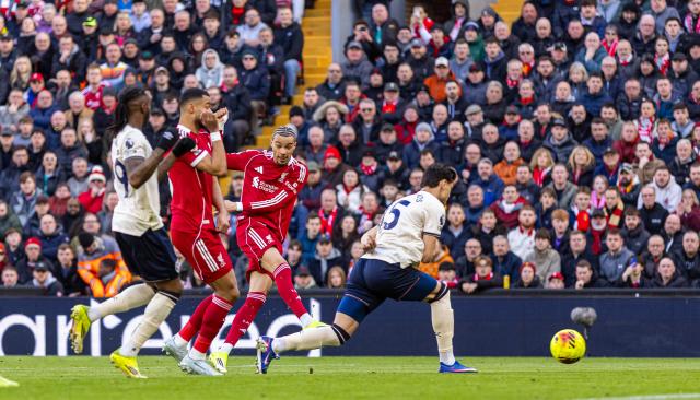 (260301) -- LIVERPOOL, March 1, 2026 (Xinhua) -- Liverpool's Hugo Ekitike (2nd R) scores during the English Premier League match between Liverpool and West Ham United in Liverpool, Britain, on Feb. 28, 2026. (Xinhua)
FOR EDITORIAL USE ONLY. NOT FOR SALE FOR MARKETING OR ADVERTISING CAMPAIGNS. NO USE WITH UNAUTHORIZED AUDIO, VIDEO, DATA, FIXTURE LISTS, CLUB/LEAGUE LOGOS OR "LIVE" SERVICES. ONLINE IN-MATCH USE LIMITED TO 45 IMAGES, NO VIDEO EMULATION. NO USE IN BETTING, GAMES OR SINGLE CLUB/LEAGUE/PLAYER PUBLICATIONS.